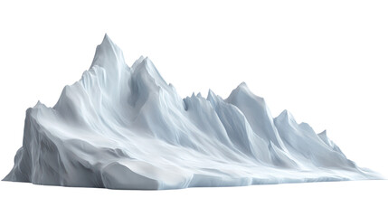 Stunning mountain range with rugged peaks and smooth, snowy surfaces, isolated on a white background, perfect for use in various designs.