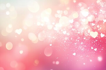 Abstract pink background with hearts and stars for Valentine's Day. Vector illustration of a love pattern design, pastel-colored wallpaper with a bokeh effect. Background with copy space for. 