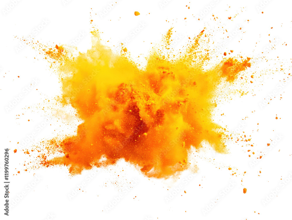 Aufkleber bright yellow powder explosion creating a vibrant and dynamic visual effect on a white background is