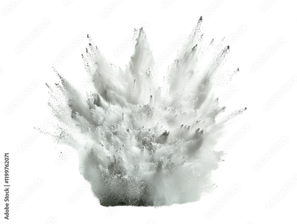 Poster white powder explosion on black background creating dynamic visual effect and contrast isolated on a