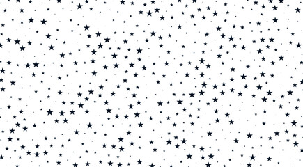 A seamless pattern of small black stars scattered across a white background