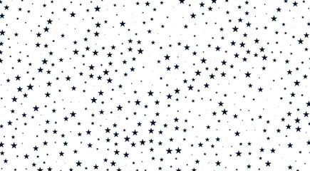 A pattern of scattered black stars of various sizes on a white background