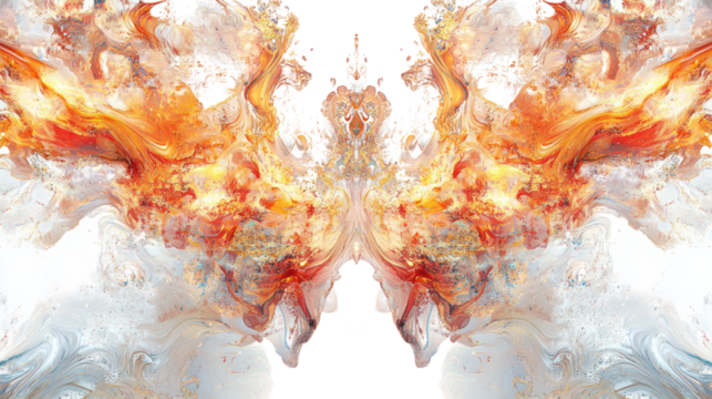 Abstract digital artwork featuring vibrant swirls of orange and white, creating a dynamic and visually striking composition.