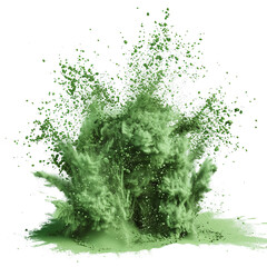 Green powder explosion vibrant color burst dynamic splash design element isolated on transparent background