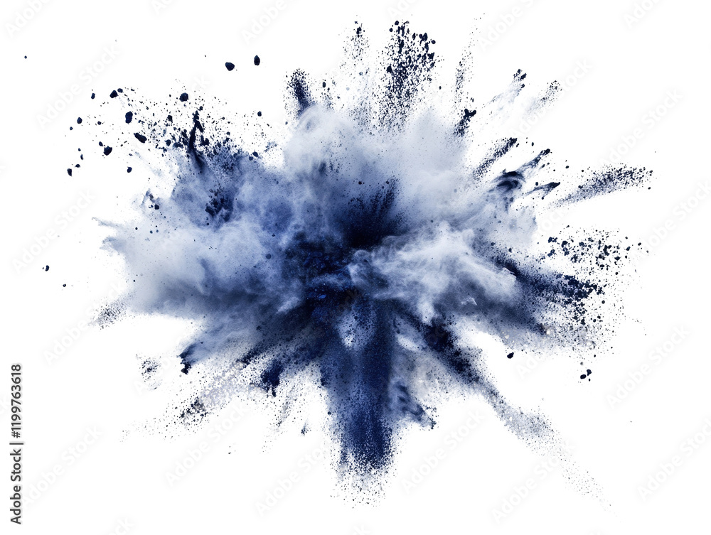 Poster blue explosion of paint splatter on a black background with dynamic textures and artistic visual eff