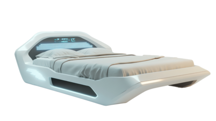 Futuristic sleek white bed design with advanced features, perfect for modern interiors and innovative bedroom aesthetics.