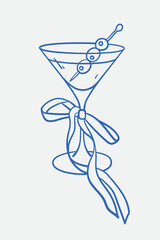 Hand-drawn cocktail Illustration. Line art, ink, minimalist style. Vector illustration. Party collection.