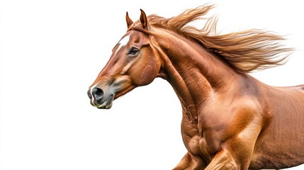 Obraz premium A horse galloping with its mane flowing, isolated on white,