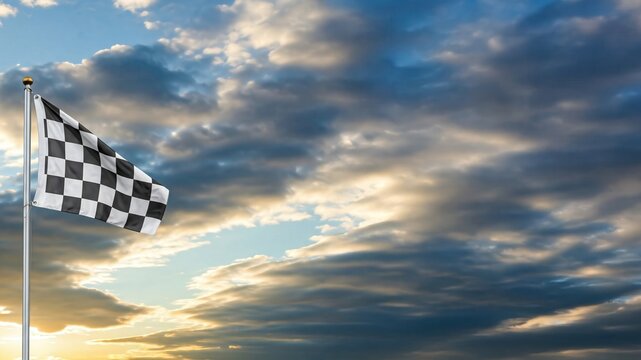 Chechered Flag on clue cloudly sky