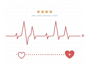 Heart rate signal line with heart on white background, pulse line, heart rate monitoring