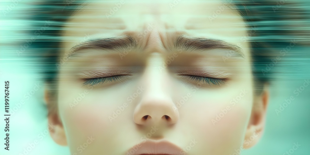 Aufkleber a close-up of a woman's face partially submerged in water, with a serene expression and rippling sur