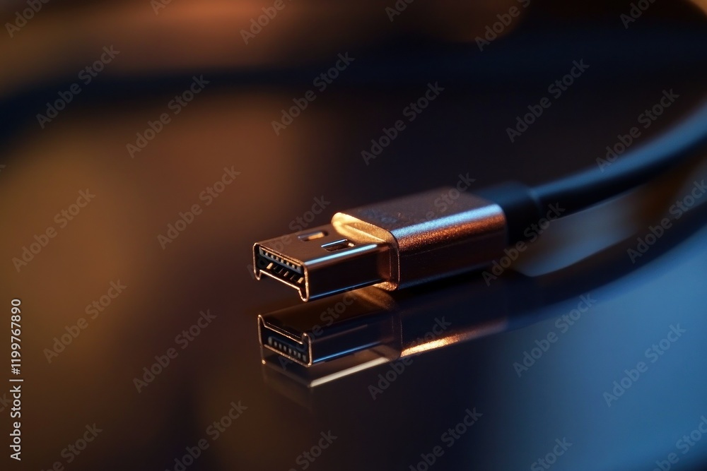 Poster usb connector close-up with reflection in background