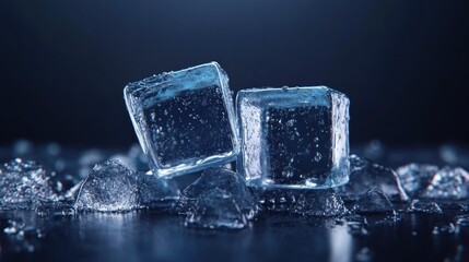 Two ice cubes on crushed ice.