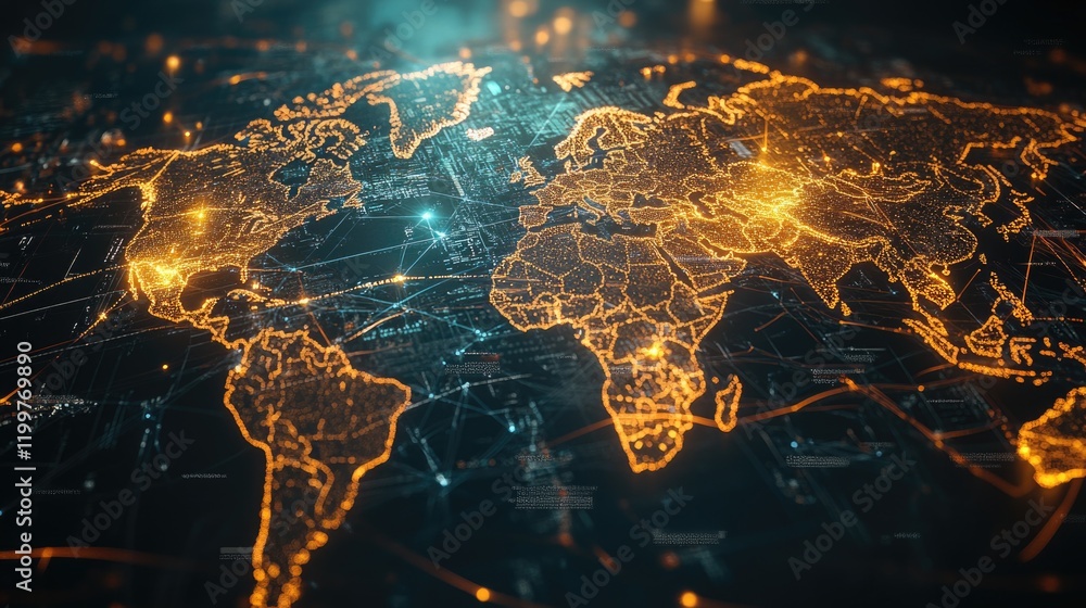 Poster digital network map of the world.