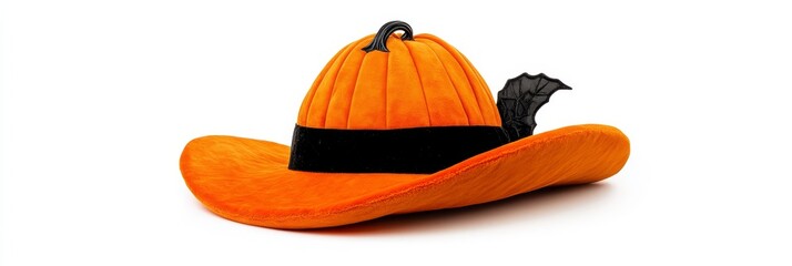 Festive Pumpkin Hat - An orange pumpkin hat with a black bat decoration, perfect for Halloween celebrations or autumnal events.
