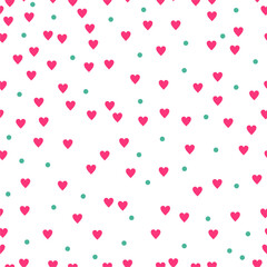 Seamless pattern with hearts and confetti valentine vector illustration romantic print endless background for paper, textile, pack etc 