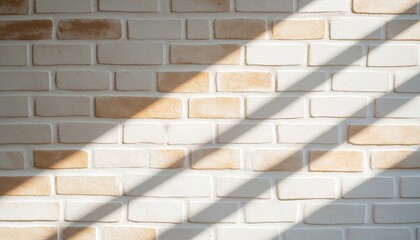 Sunlit white brick wall with diagonal shadows