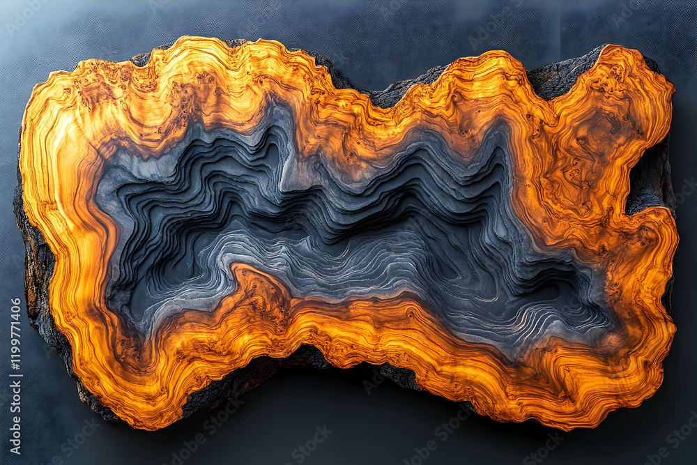 Poster abstract 3d render of a topographical map with warm and cool color contrast