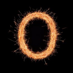 Fiery Sparkler Letter O Glowing Circle of Light on Black Background