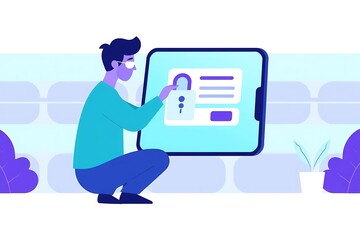 Secure Your Digital Life: A colorful, minimalist illustration depicts a young man using a mobile device to unlock a digital padlock.
