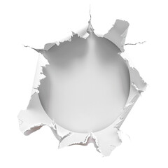Hole in white paper ripped edges round shape transparent background design element