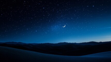 Fototapeta premium Night Sky Mountains Crescent Moon Starry Landscape