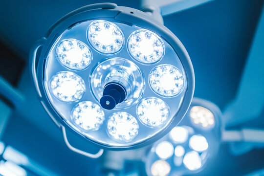 Generative AI image of surgeons performing a medical operation in a high-tech surgical room with advanced medical equipment