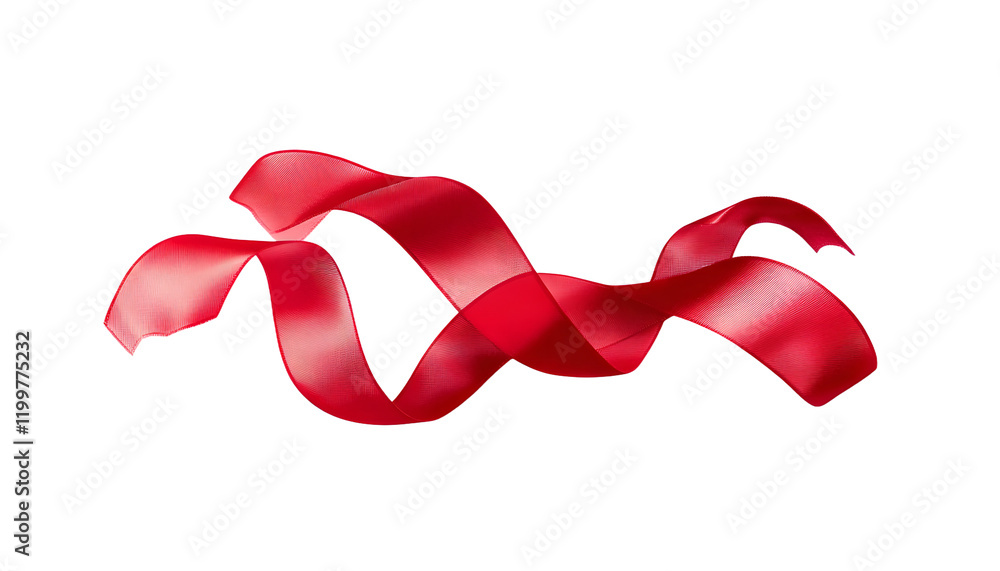 Poster red ribbon bow floating isolated on transparent background cutout