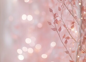 Fototapeta premium Blurred pastel pink background with bokeh lights, light and airy feel, pastel colors, minimalistic, soft lighting, for a wedding card. 