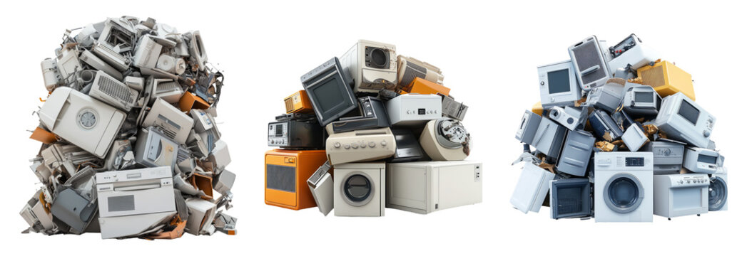 Pile of Discarded Household Appliances on Transparent Background