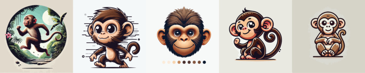 vector set of cute monkeys