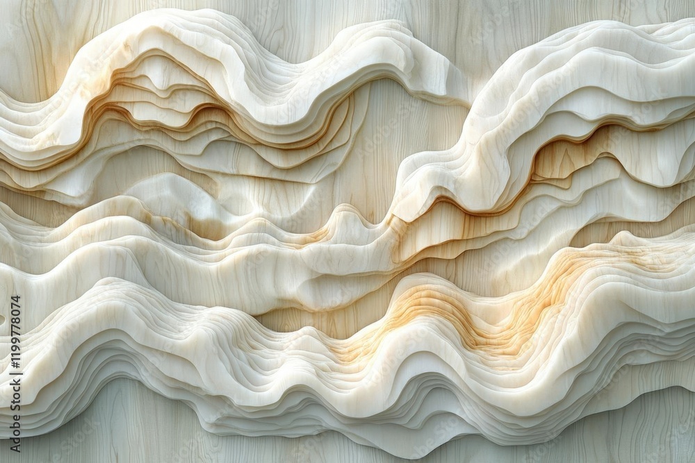 Poster abstract wave pattern: beige and white undulating texture