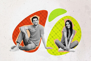 Composite trend artwork sketch collage of bright color valentine day couple love girlfriend...