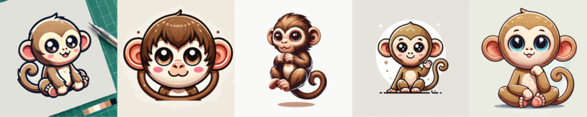vector set of cute monkeys