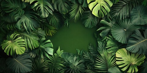 Green tropical foliage on a gray background.