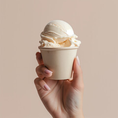A hand with a pot of ice cream. Mockup