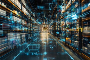 Futuristic Warehouse with Digital Elements