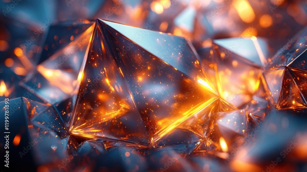 Poster a vibrant, abstract image featuring glowing, crystalline structures with sharp edges and rich colors