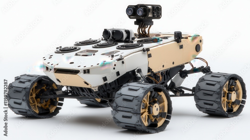Poster advanced robotic vehicle equipped with cameras and sensors, designed for exploration and research