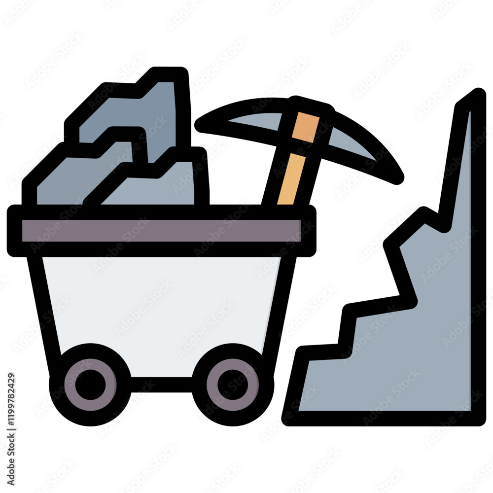 Poster mining outline color icon