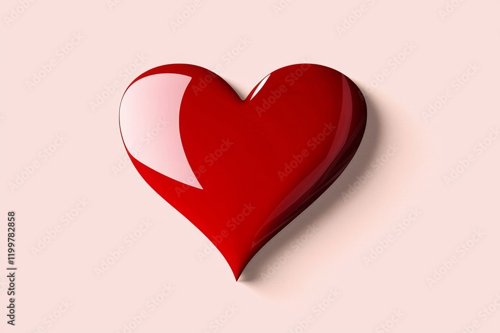 Poster Glossy Red Heart Symbol on Soft Pink Background for Love and Affection Themes in Design Projects