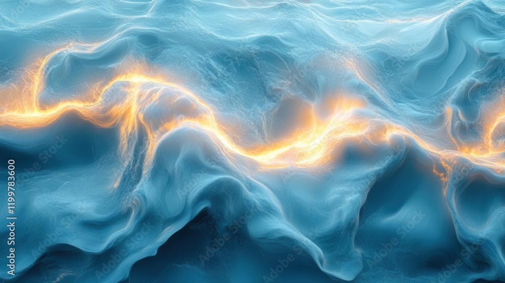 Aufkleber an abstract depiction of swirling blue waves, illuminated by a subtle golden light, creating a seren