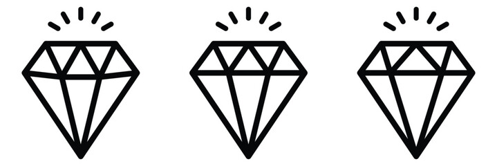 Diamond icon set. Different shapes of diamond. Dimond icon set in flat style. Abstract black diamond icons collection. Gemstone icon set. Diamonds logo design. Vector isolated white background.