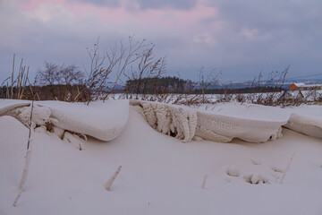 winter picturesque landscape. winter in the countryside in Europe in Poland in the temperate...