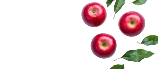  3 red apples, top view, transparent background png