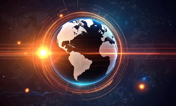 Global network connection, sunrise, space, news backdrop