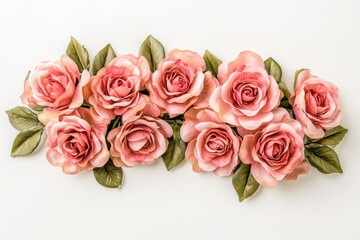 Fototapeta premium Beautiful Pink Roses Arrangement on White Background