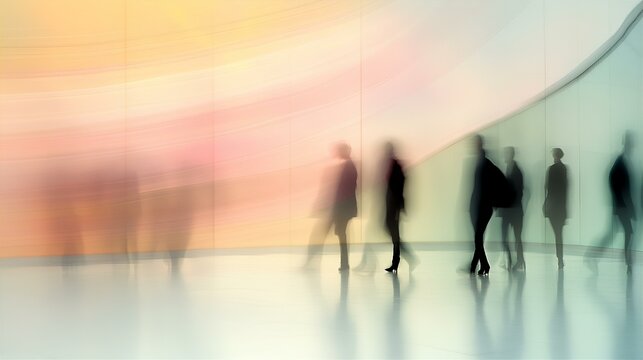 Walking people soft motion, abstract art with blur and motion effect, postmodernism style