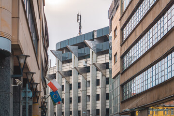 modern office building, glazed office building with large windows. Modern architecture and urban construction. advanced engineering and construction.