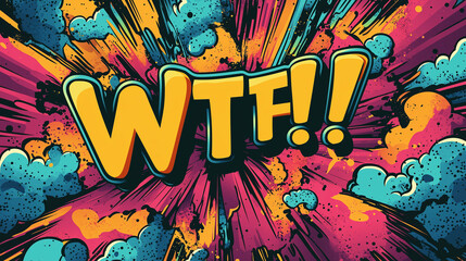 Fototapeta premium Pop art WTF! text. Colorful background in pop art retro comic style. 
